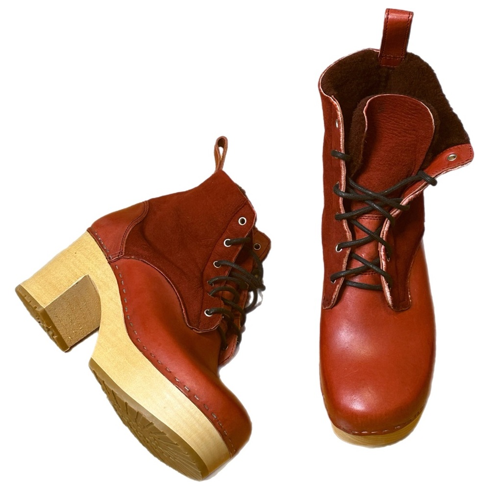 Swedish Hasbeens Hippie Lace Up Clog Boots